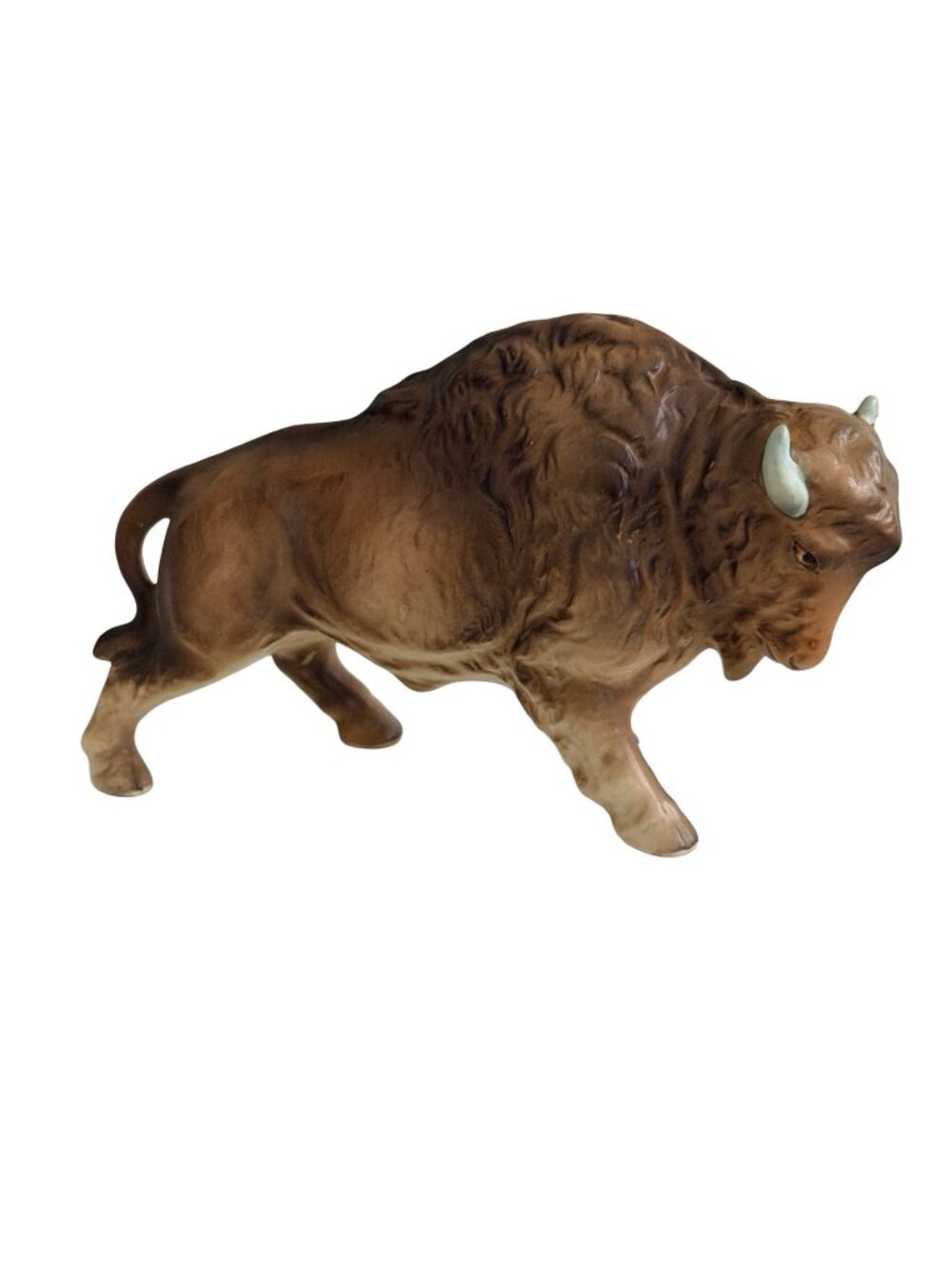 Vintage Bison Buffalo Figurine Brown Porcelain Ceramic Wildlife Statue